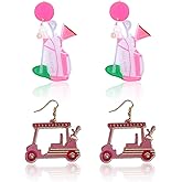 2 Pairs Golf Earrings for Women Golf Ball Bag Cart Dangle Earrings Studs Statement Golf Themed Earrings Sport Game Day Earrings Funny Golf Accessories for Women Jewelry