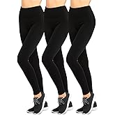 Leggings - Women's Seamless High Waist Fleece Lined Leggings (Pack of 3) - Black