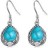 LELOUCHY Turquoise Earrings 925 Sterling Silver Teardrop Dangle Earrings for Women Infinity Turquoise Dangle Vintage Earrings Western Bohemian Earrings Gifts for Women