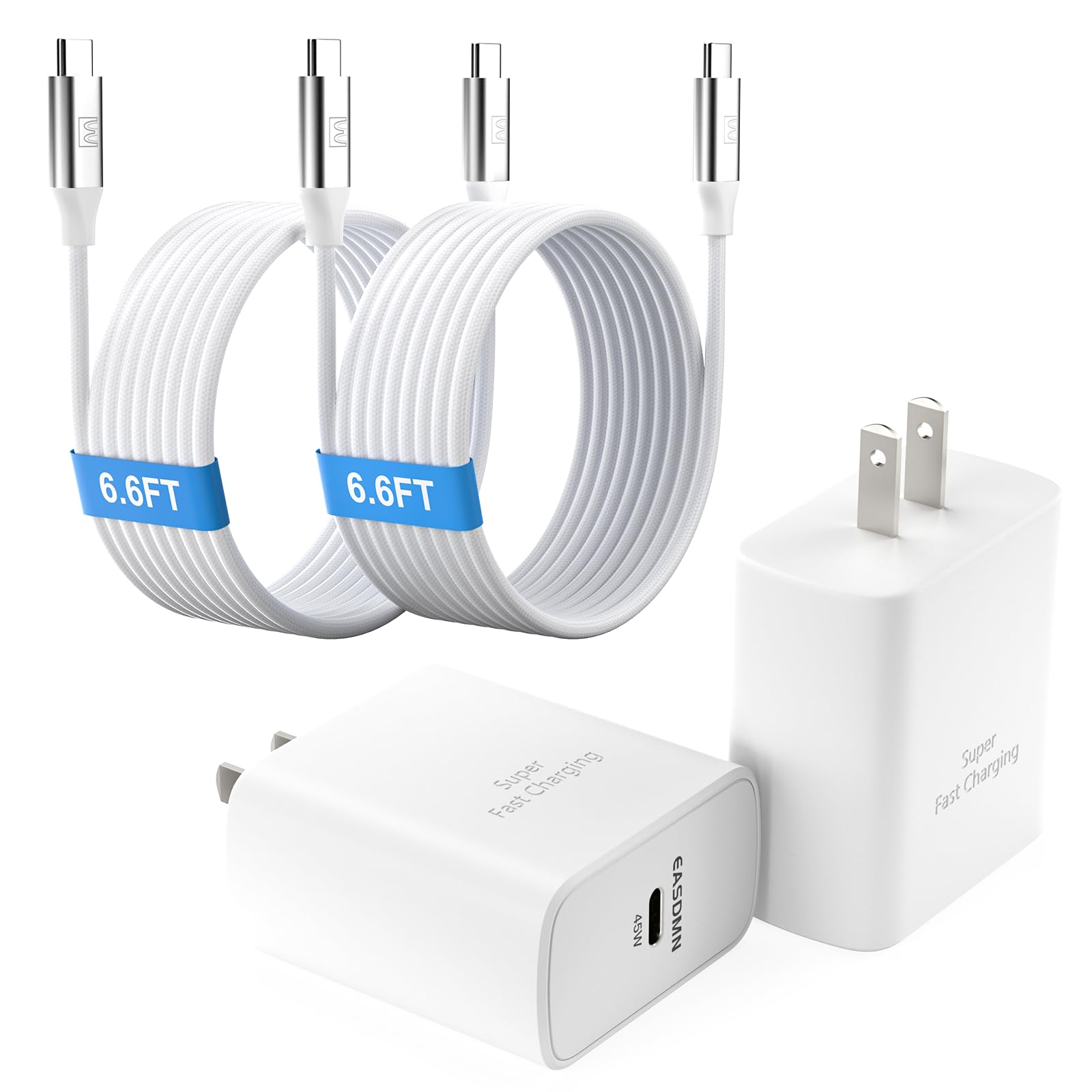 45W Super Fast Charger Type C, [2 Pack] 45 Watt USB-C Charger PD/PPS Wall Charging Block for Samsung Galaxy S25 Ultra/S24/S23 Ultra/S23+/S22 Ultra/S22+/S20 Ultra, Tab S8(White, with 2X 6.6ft Cable)