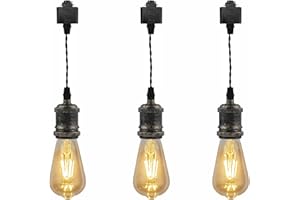 Kiven H-Type Track Lighting Pendants,Industrial h Track Pendant Lights with 15.7 Inch Cord Length Black Weave Rope,3 Pack Track Lighting Fixture,Rusty Gold Finish