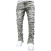 CosTribe Men's Stacked Jeans Slim Fit Ripped Jeans Destroyed Straight Denim Pants Harajuku Hip Hop Trouser Streetwear