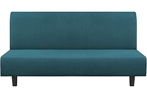 Flamingo P Stretch Armless Futon Covers Full Queen Futon Couch Covers Slipcover Futon Sofa Cover Futon Bed Cover Furniture Protector Covers with Elastic Bottom, Soft Thick Jacquard Washable, Deep Teal