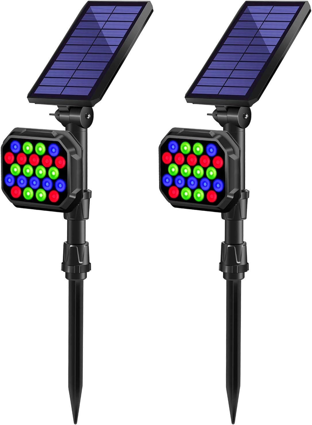solar lights outdoor on Lighting Ceiling Fans 2pack 22 Led Color Changing Solar Landscape Spotlights With Bigger Solar Panel Adjustable Solar Wall Light Waterproof Solar Powered Garden Lights For Pathway Yard Decor Mzvul Solar