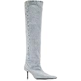 Saint Leia Women's Knee High Boots Pointed Toe Denim 2.76Inch Stiletto Heel Boots