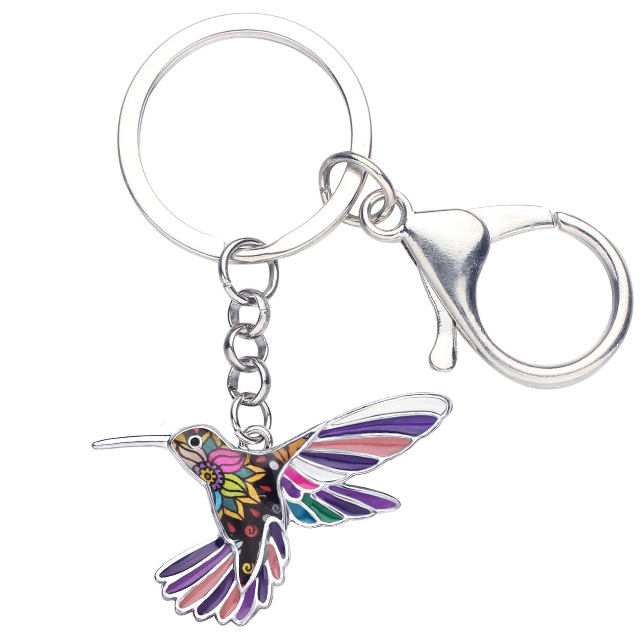 BONSNY Enamel Metal Hummingbird Key chains For Women Girls Gifts Car Purse Birds Pendant Charms (Purple)