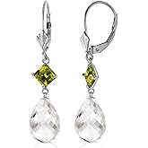 Galaxy Gold GG 14K White Gold Dangle Earrings with White Topaz and Peridots