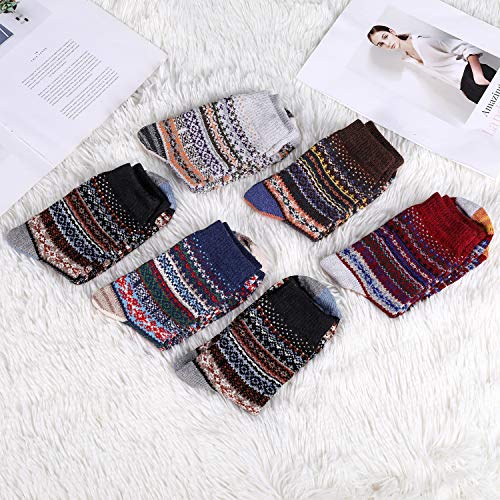 Fixget-Damen-Winter-Wollsocken-6-Paare-Dicke-Stricksocken-Weiche-Warme-Vintage-Bunte-Wintersocken-Thermosocken-Atmungsaktive