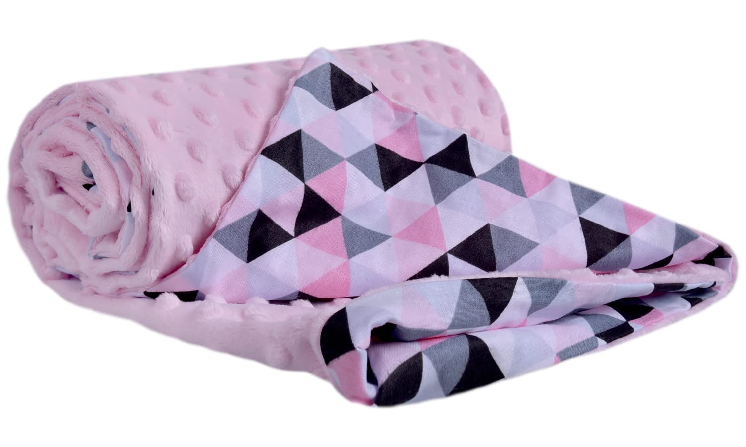 Medi Partners Crawling Blanket for Baby 100% Cotton 75x100cm Double-Sided Multifunctional Plush Cuddly Blanket for Pushchairs Soft Fluffy (Pink Triangles with pink Plush) — image 1
