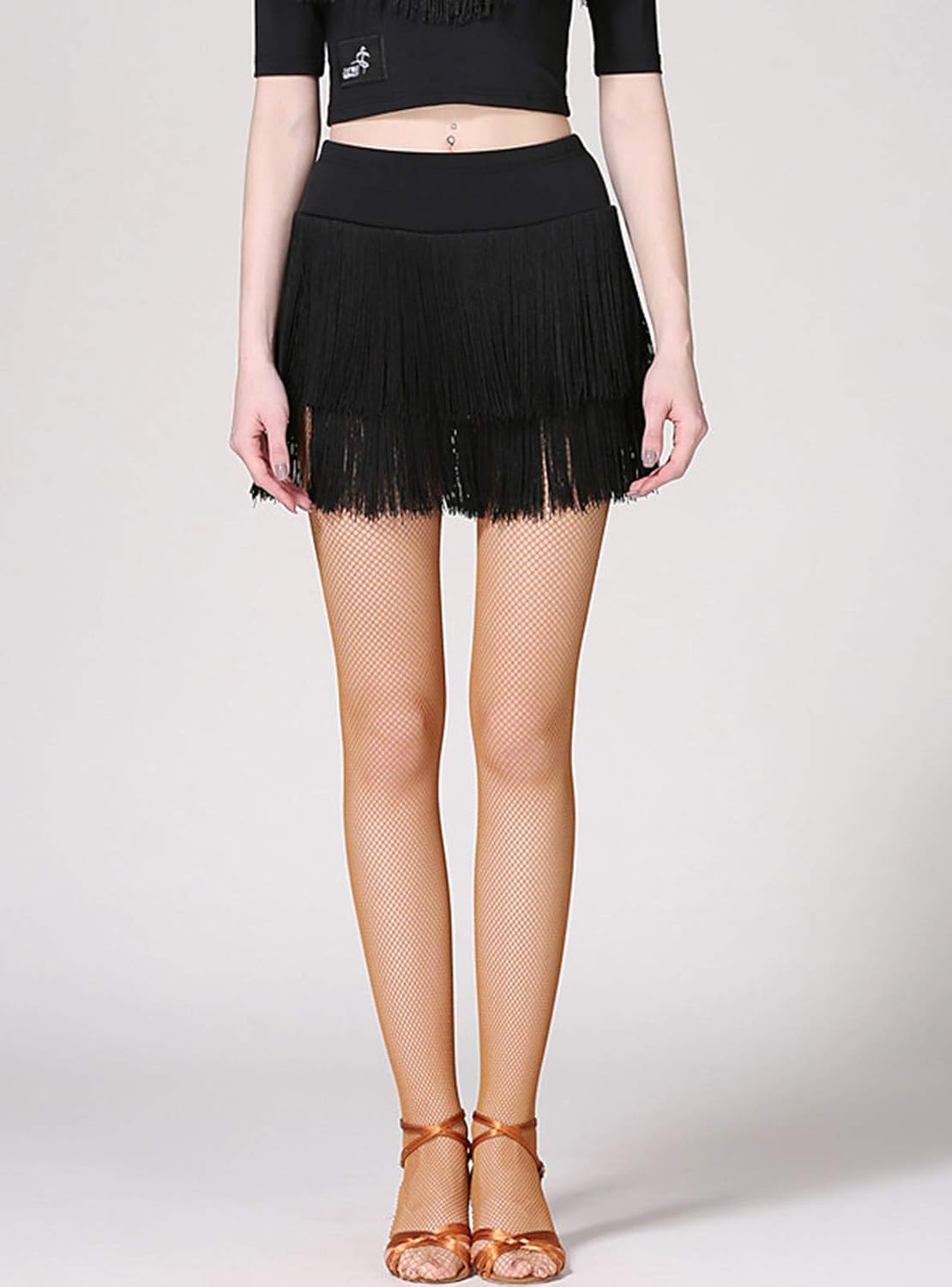 ZX Fringe Dance Skirts for Women Ballroom Latin Salsa Tango Skirt Halloween Rave Mini Skirt Dance Dress with Shorts: Clothing
