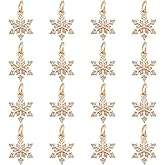 CRAFTYMELODY 16Pcs Snowflake Charms 14K Gold Plated Brass Charm Cubic Zirconia Snowflakes Shaped Charms Findings for Bracelet Necklace Earrings DIY Jewelry Making DIY Crafts Accessory