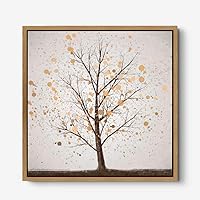 Framed Canvas Wall Art Gold Trees and Colorful Landscape Canvas Prints Home Artwork Decoration for Living Room,Bedroom - 16x16 inches