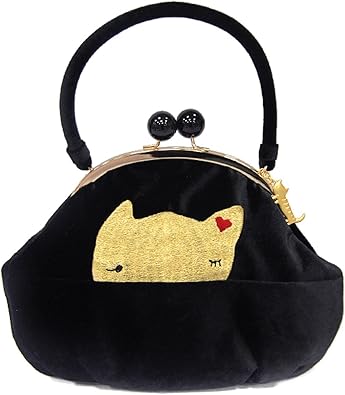 Amazon Tsumori Chisato ツモリチサト がま口バッグ ブラック 黒 ネコ刺繍 日本製 和洋兼用 ハンドバッグ