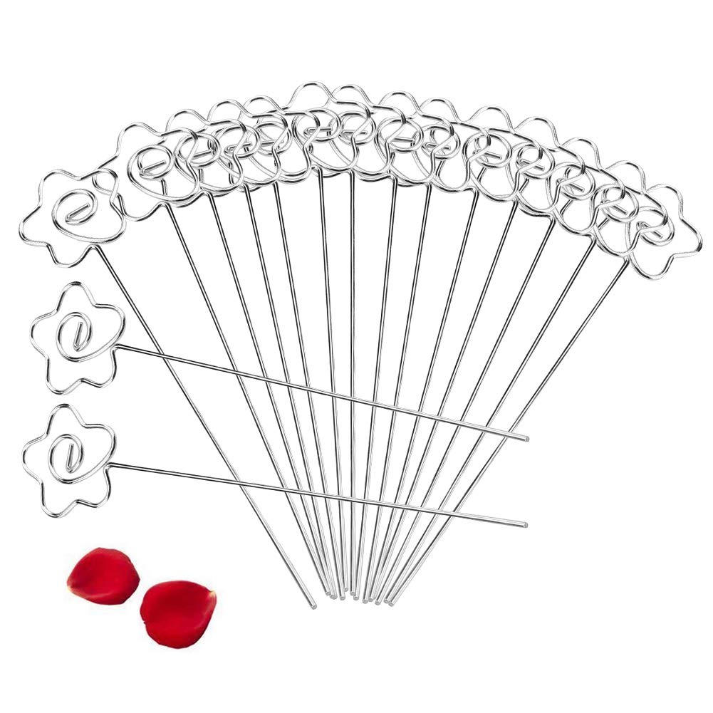 Place Card Holder 50pcs Metal Wires Photo Card Picture Memo Paper Note Display Clip Holders Note Memo Holder(Flower Shape)