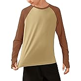 Boys Athletic Long Sleeve Raglan T-Shirts Kids Quick Dry Colorblock Tops with Thumb Holes