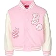 Barbie Little Girls French Terry Varsity Bomber Jacket Pink 7-8