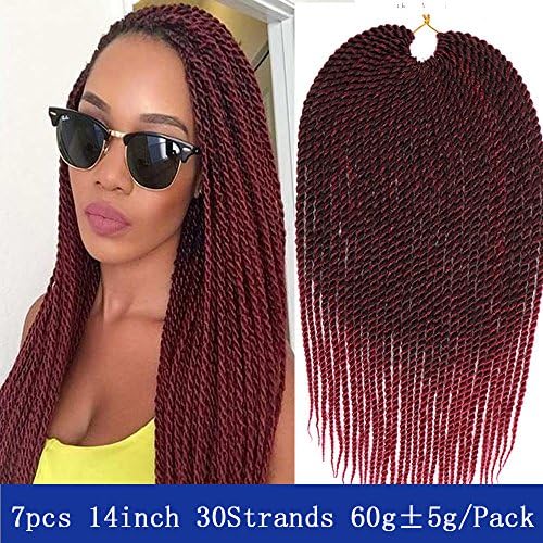 ALIBALLY Ombre Freestress Braiding Hair Synthetic Crochet Braids Hair Extensions 14 Inch 7pcs 60g/Pack Ombre 30 Senegalese Crochet Braids Synthetic Twist Hair For Women
