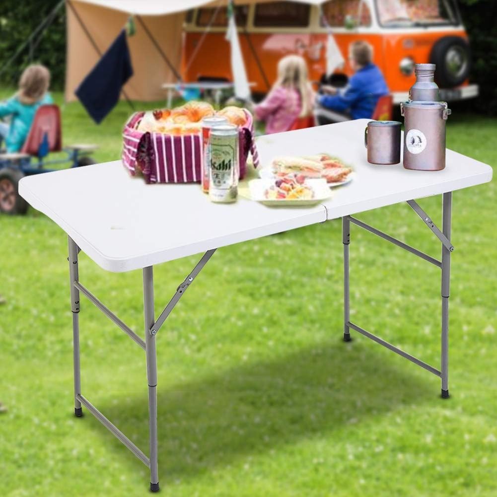 FORUP Folding Utility Table, 4ft Fold-in-Half Portable Plastic Picnic Party Dining Camp Table: Furniture & Decor