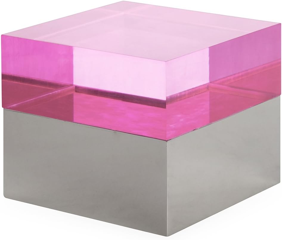 Jonathan Adler - Monaco Square Box - Large - Pink & Polished Nickel