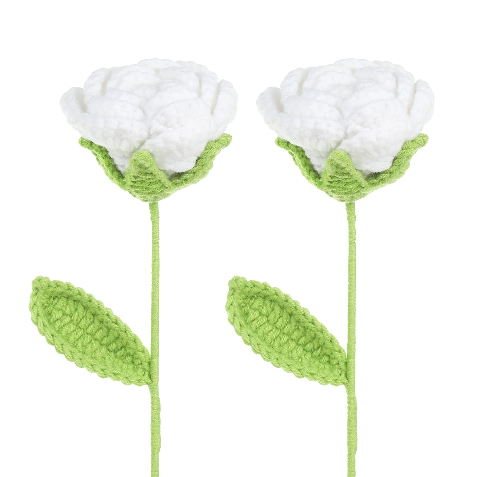 PATIKIL Crochet Flowers, 2 Pack Handmade Knitting Rose Artificial Woven Fake Flowers with Stems for Valentine's Gifts Home Wedding Party Office Tables Decoration, White