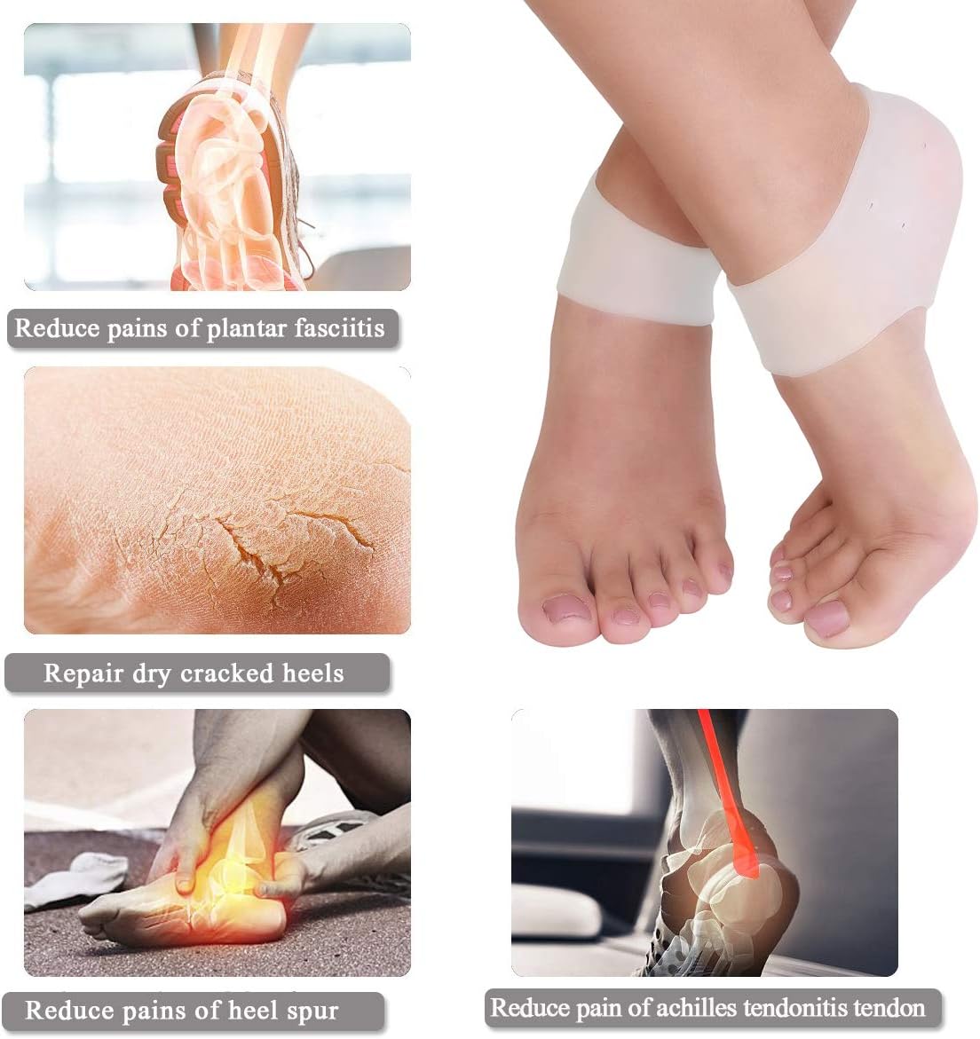 Plantar Fasciitis Inserts Pads,Gel Heel Cushion,Silicone Heel Protectors,Heel Guards and Heel Cups Great for Plantar Fasciitis,Cracked Heels, Achilles Tendinitis & Heel Sore, for Women & Men.: Health & Personal Care