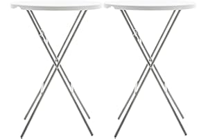 BTEXPERT Set of 2, White 2.63 Ft 32in Round Plastic Bar Height Folding Table 330lb Weight Capacity Indoor Outdoor Accessory for Patio Backyard Dining Wedding Party Events Home, Thick Top Metal Frame