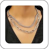 Andelaisi Punk Cuban Chain Choker Necklace Vintage Chunky Link Chain Necklace Layered Paperclip Chain Necklace Choker Gothic Paperclip Thick Chain Necklace Jewelry for Women
