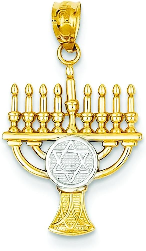 14K Two Tone Gold Menorah Pendant Charm Jewelry 21 x 14 mm