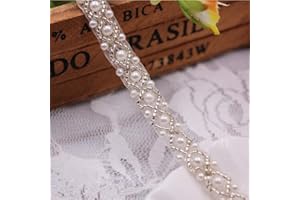 FQTANJU 2 Yards 1cm Pearl Beaded Trim Bridal Lace Ribbon Trimming Edge Straps for Wedding Dress Sewing Crystal Rhinestone Applique Craft DIY Decoration （1# White）