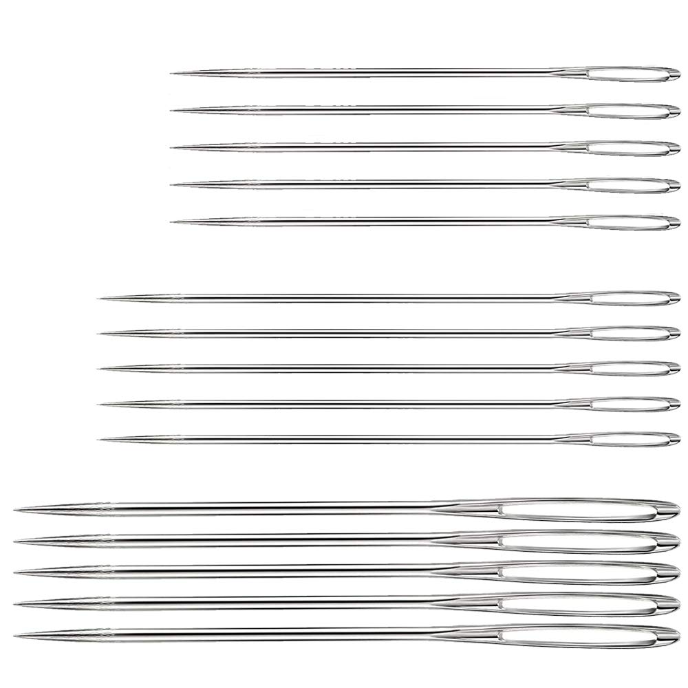 Hekisn Large Eye Sewing Needles, Sewing Needles, Stainless Steel Embroidery Thread Needle, Handmade Yarn Knitting Needles Leather Needle (15 Pieces)
