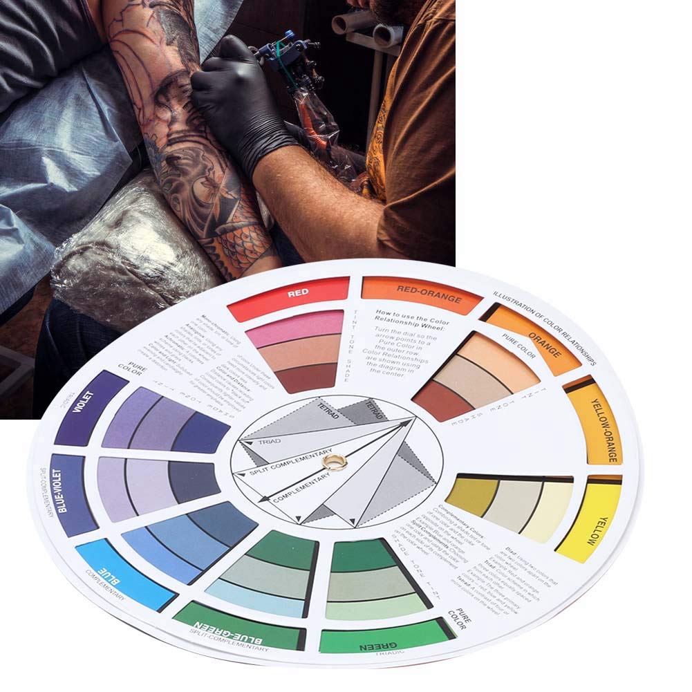 Tattoo Color Wheel Eyebrow Pigment Mixing Guide Double-Sided 14cm/5.5in Palette Blending Chart for Microblading Permanent Makeup Artists Detailed Results Professional Pigment Mixing Tool