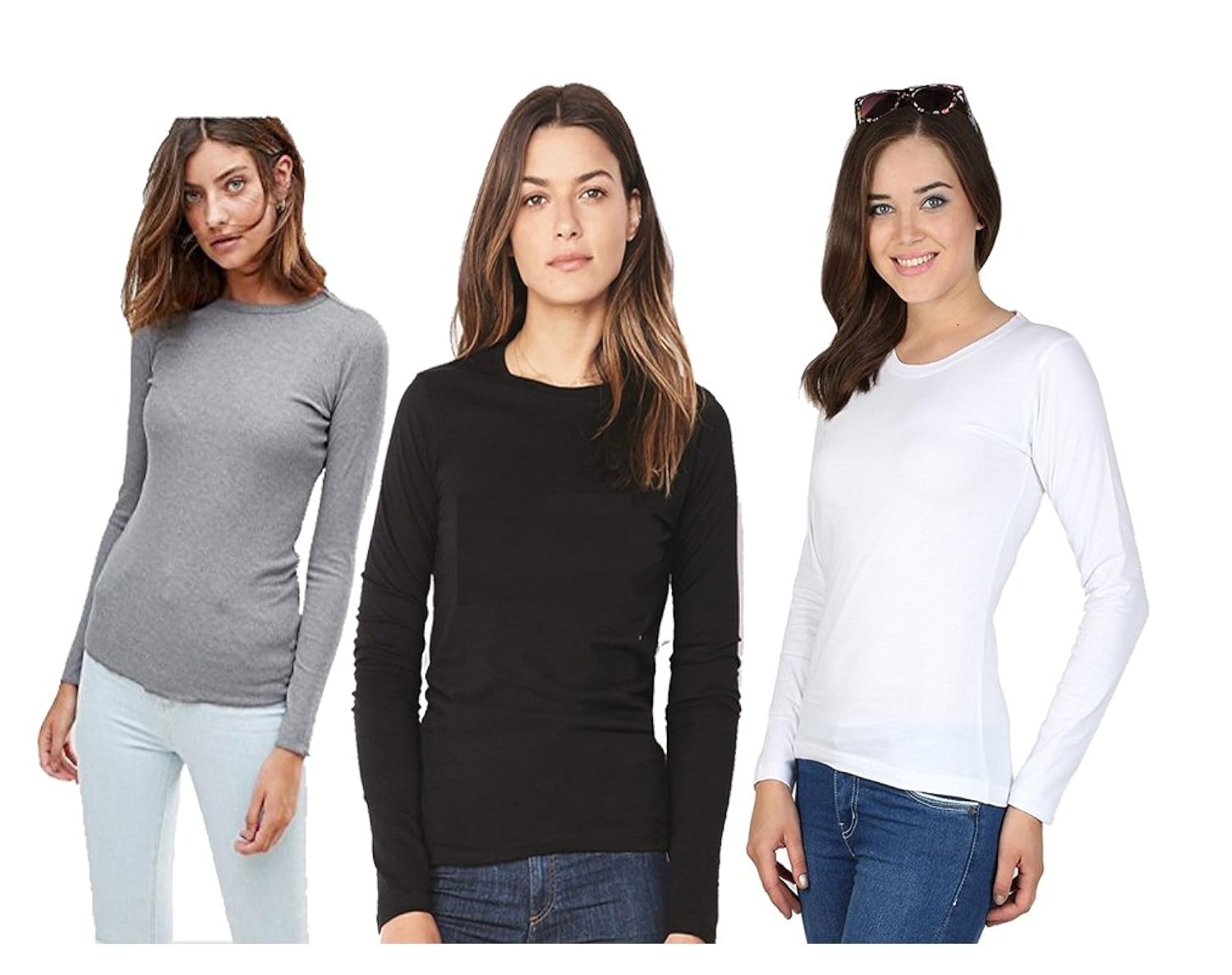 avaatar women full sleeve t shirt combo pack of 3 (grey, white, black)