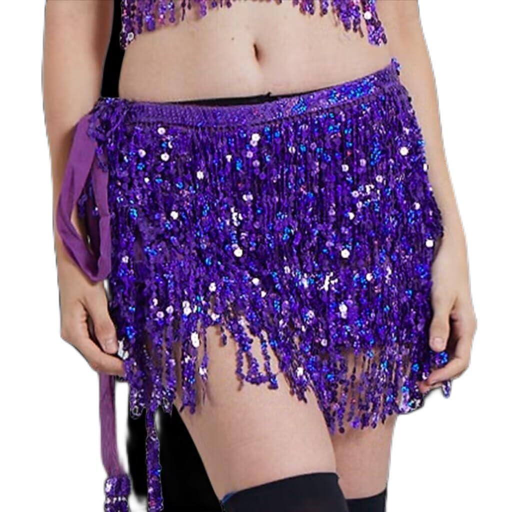 hxaiyouu Belly Dance Dancer Costume Sequin Tassel Fringe Hip Scarf Belt Waist Wrap Skirt (UK, Alpha, One Size, Regular, Regular, Purple)