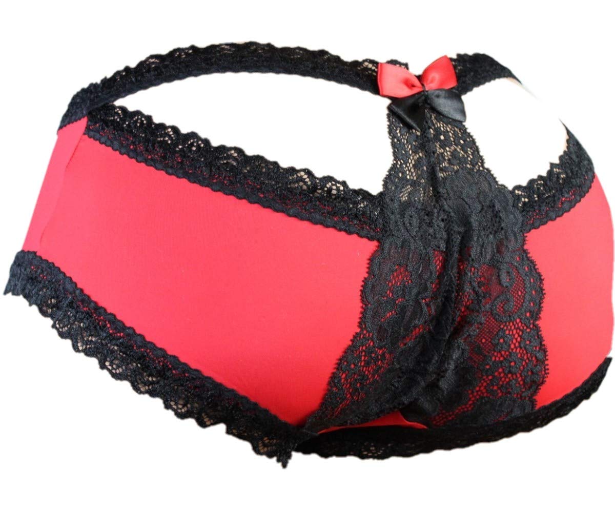 SISSY pouch panties men's bikini briefs lace underwear for men-Red-Medium