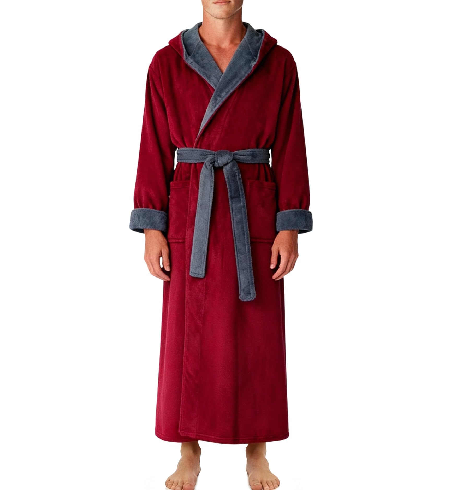 Alexander Del Rossa Mens Robe with Hood, Plush Fleece Hooded Mens Bathrobe, Big and Tall Bath Robes for Men, Burgundy and Blue, X-Large Image