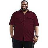 Yuyapu Big and Tall Button Down Shirt with Pockets for Men, 3XL-8XL Casual Summer Short Sleeve Shirts Soft Lightweight