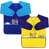 CUBACO 2 Pack Kids Art Smock Kids Waterproof Painting Apron Children's Artist Apron with Long Sleeve and 3 Pockets