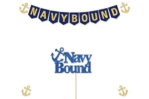 FHGG US Navy Boot Camp Party Decorations Cake Topper Blue Glitter Navy Bound Banner for Military Recruits Farewell Ceremony Army Party Welcome