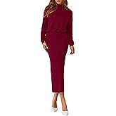 PRETTYGARDEN Turtle Neck Dresses for Women 2026 Fall Knit Outfits Slit Elastic Waist Long Sleeve Bodycon Midi Sweater Dress