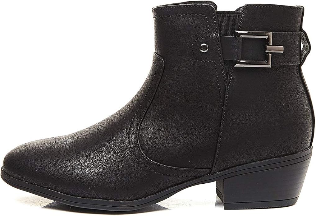 LifeStep Women's Low Chunky Heel Round Toe Side Zipper Ankle Booties