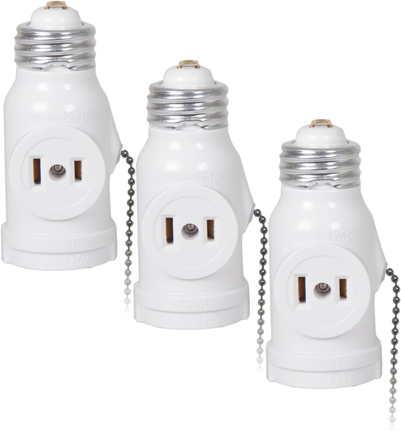 Maxxima Dual Outlet Light Socket Adapter, with Pull Chain, Turn E26