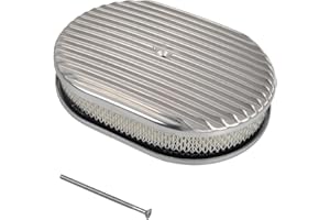 TBAPFS 12" Air Cleaner Kit Polished Aluminum Classic Nostalgia Oval Fully Finned Compatible with Classic Chevy Ford 5-1/8” Carb Holley Edelbrock