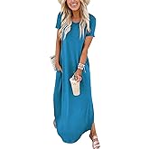 ANRABESS Womens Summer Maxi Dress Short Sleeve Casual Loose Long T Shirt Dresses Split Vacation Beach Sundress Travel Outfits