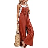 Flygo Womens Overalls Loose Fit Cotton Linen Bib Overall Wide Leg Jumpsuit Rompers with Pockets