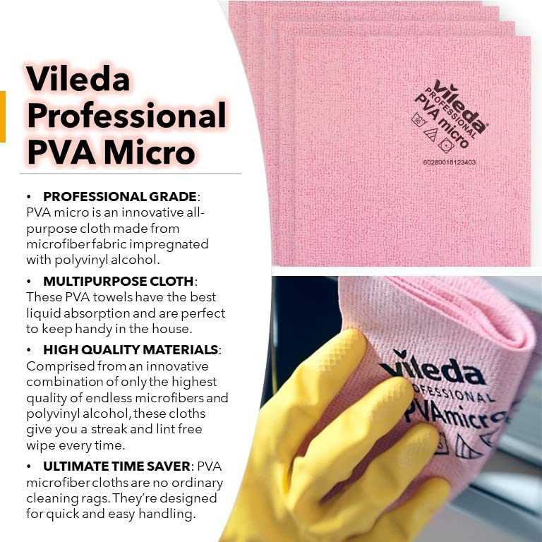 Vileda Professional PVA Microfiber Cloth Red All Purpose Cleaning