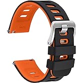 WOCCI 22mm Bicolor Watch Band, Silicone Rubber, Quick Release Replacement Strap for Men and Women, Silver Stainless Steel Buckle (Black-Orange)