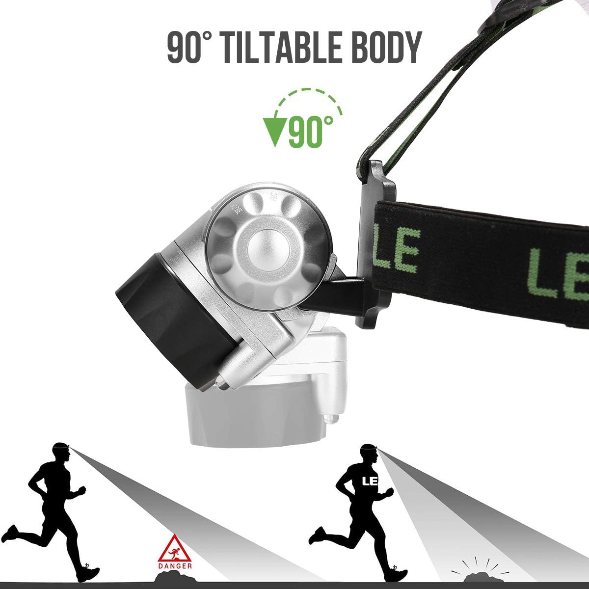 LE LED Headlamp Flashlight, Headlight with Red Light, Water Resistance, Adjustable for Kids and Adults, Perfect Head Light for Running, Hiking, Camping, Outdoor and More, Batteries Included, Pack of 2 - - 
