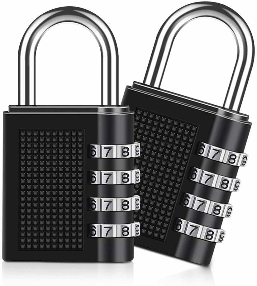 Combination Padlocks (2 Pack) 4 Digit Lock Security Home Bike Shed Travel - Black