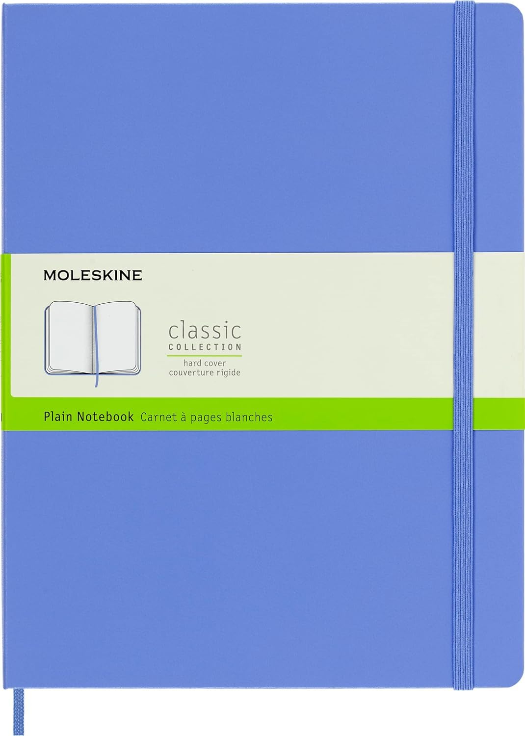 Moleskine Classic Notebook, Notebook With Plain Pages, Hard Cover and Elastic Closure, Hydrangea Blue, XL, 19 x 25 cm, 192 Pages