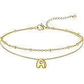 FOCALOOK Initial Anklet Bracelet for Women, 14K Gold Plated Anklets Layer Letter Ankle Chain Non Tarnish, 8.5"+2" Adjustable Large Ankle Summer Beach Foot Jewelry